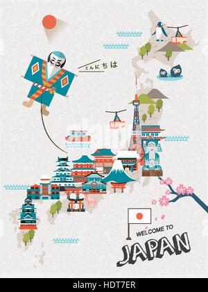 Joli voyage au Japon avec des attractions de conception d'affiches Illustration de Vecteur