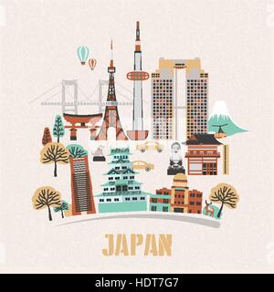 Joli voyage au Japon dans la conception d'affiches style plat Illustration de Vecteur