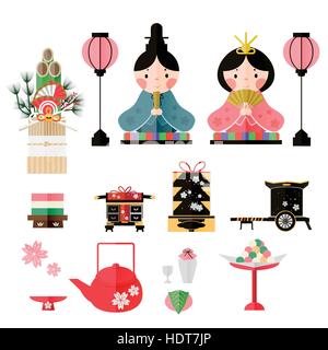 Belle poupée Japonaise éléments Festival collection design Illustration de Vecteur