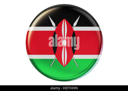 Badge avec le drapeau du Kenya, 3D Rendering isolé sur fond blanc Banque D'Images