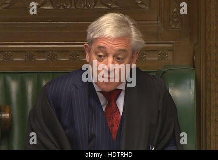 Président de la Chambre des communes John Bercow parle lors de questions au premier ministre à la Chambre des communes, Londres. Banque D'Images