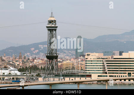 Tour centrale de port ropeway. Barcelone, Espagne Banque D'Images