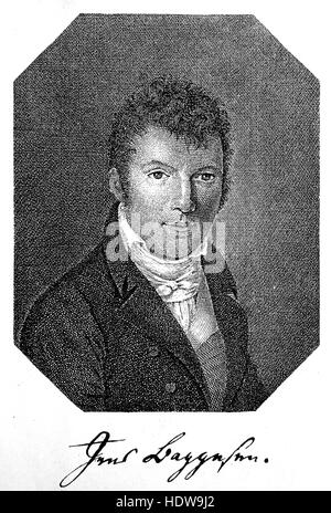 Jens Immanuel Baggesen, 1764-1826, un grand poète danois, librettiste, critique et écrivain comique, gravure sur bois de l'année 1880 Banque D'Images