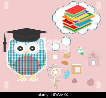 Owl reading book. Concept de l'éducation Banque D'Images