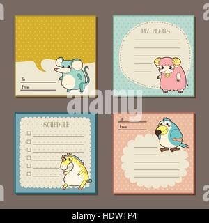 Adorable animal memo pads set collection caractères Illustration de Vecteur