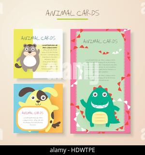 Joli cartoon animal set collections cartes personnages Illustration de Vecteur