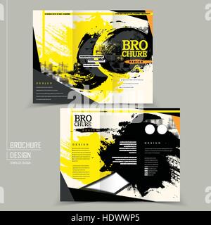 Brochure triple élégant design en noir et jaune Illustration de Vecteur