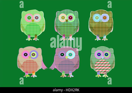 Jeu de cute owls textiles Banque D'Images