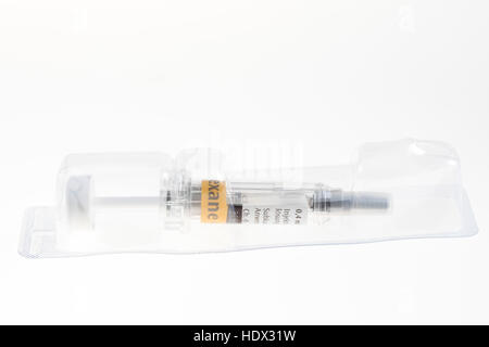 Produits jetables médicaux, une seringue stérile, emballé, avec ingrédient actif, vaccin, médicament, Banque D'Images