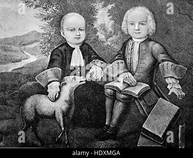Gotthold Ephraim Lessing, 1729-1781, un écrivain, philosophe, dramaturge, publiciste et critique d'art, dans l'image est Gotthold Ephraim Lessing, à l'âge de 6 ans, avec son frère Théophile, gravure sur bois de l'année 1882, l'amélioration numérique Banque D'Images