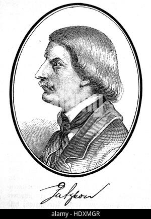 Karl Ferdinand Gutzkow, 1811-1878, un écrivain allemand, gravure sur bois de l'année 1882, l'amélioration numérique Banque D'Images