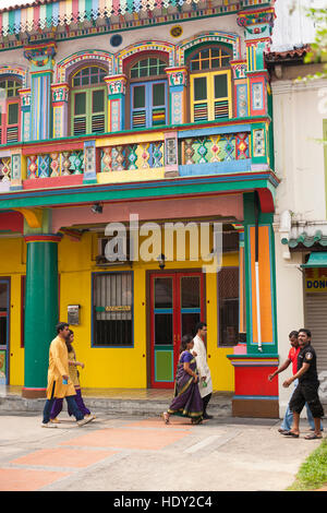 Bâtiment coloré dans Little India à Singapour Banque D'Images