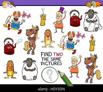 Cartoon Illustration de trouver deux exactement les mêmes photos activité éducative pour les enfants Illustration de Vecteur