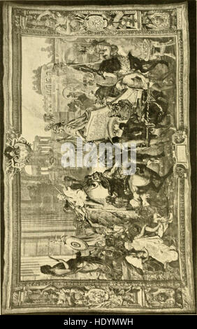 Un livre illustré détaillant une variété de textiles décoratifs, y compris damassés, brocarts, velours, tapisseries, et les lacets, avec des explications sur leur utilisation pour les meubles, les murs et les sols. Il couvre les types de tissus et leurs applications décoratives. Banque D'Images