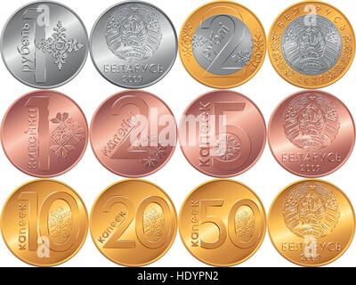 Définir l'avers et le revers de nouvelles pièces de monnaie biélorusse Illustration de Vecteur