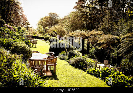 Terrasse Jardin à l'hôtel Meudon Cornwall UK Banque D'Images