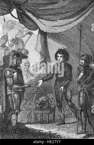 La bataille de Poitiers a été une grande bataille de la guerre de Cent Ans entre la France et l'Angleterre. La bataille, gagnée par les Anglais, a eu lieu le 19 septembre 1356 près de Poitiers, France, lorsque Jean II, Roi de France, s'est rendu à Edward, le Prince Noir. Banque D'Images