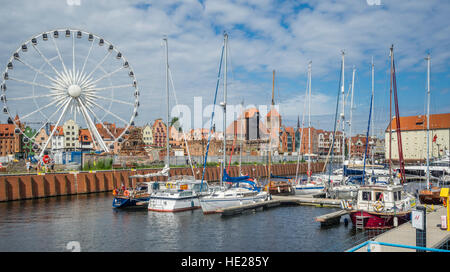 La Pologne, la Poméranie, Gdansk (Dantzig), vue de l'Île Ciel Grenier Ambre grande roue sur l'île de grenier du port de Gdansk Yacht Harbor Banque D'Images