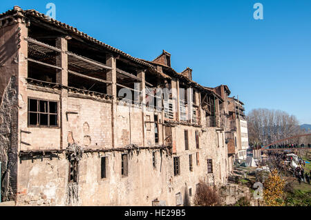 Façades anciennes dans la ville de Vic, Catalogne, Espagne Banque D'Images