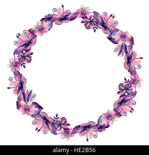 Aquarelle violet et rose guirlande. Flowers frame. Arrangement floral vector clip art Illustration de Vecteur