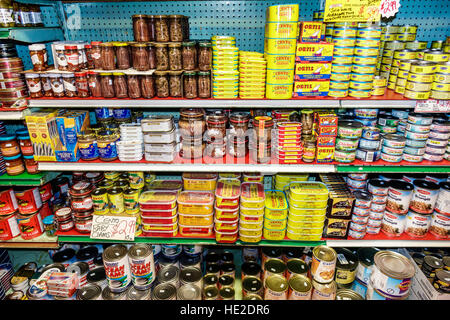 North Miami Beach Florida,marché italien de Lauranzo,magasin d'alimentation gastronomique,intérieur,étagères,vente de boîtes,boîtes,anchois,FL161125005 Banque D'Images