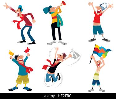 Vector illustration d'un six fans de football Illustration de Vecteur