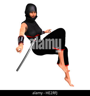 Le rendu 3D d'une femme ninja isolé sur fond blanc Banque D'Images