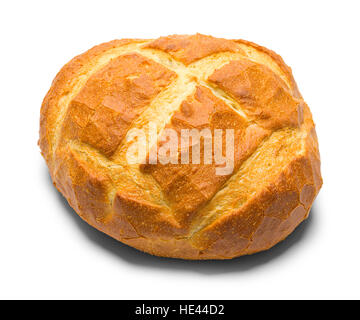 Pain pain artisanal rond isolé sur fond blanc. Banque D'Images