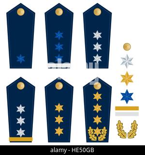 Les grades militaires et de l'insigne du monde. Illustration sur fond blanc. Banque D'Images