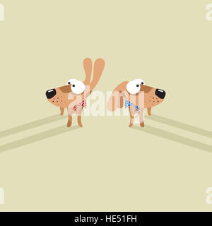 Deux chiens funny cartoon illustration Banque D'Images