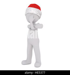 Toon 3d full body in Santa hat couvrant les yeux avec la main sur fond blanc Banque D'Images