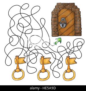 Choisissez la clé de la porte - jeu de labyrinthe pour les enfants Illustration de Vecteur