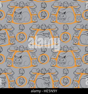 Chat et souris motif transparent sur gris Illustration de Vecteur