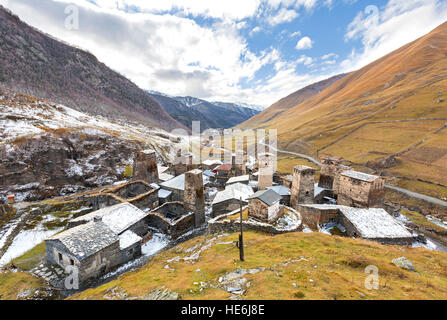 Communauté de villages appelé Ushguli en Géorgie. Banque D'Images