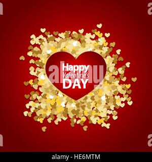 Golden glitter love heart shape. Happy Valentines Day et le sarclage sparkle éléments de conception. Vector illustration sur fond rouge brillant modèle. Illustration de Vecteur