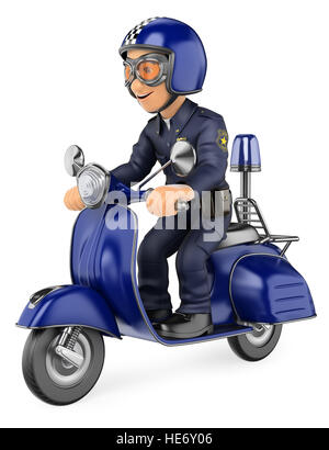 Les forces de sécurité 3d illustration. policier de la trottinette moto. isolé sur fond blanc. Banque D'Images