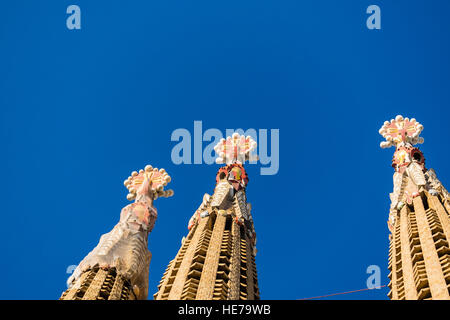 Tours de la Sagrada Familia, une grande église Barcelone, Espagne conçue par Gaudí. Banque D'Images