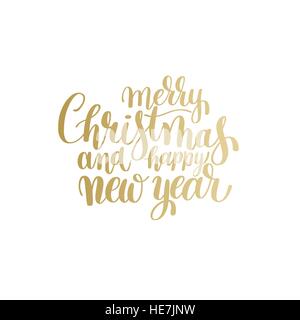 Golden Joyeux Noël et Bonne Année main calligraphique lett Illustration de Vecteur