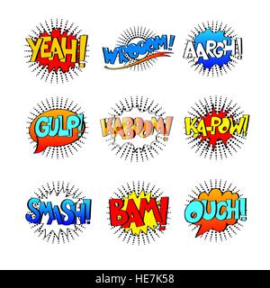 Collection de bande dessinée multicolore neuf effets sonores dans pop art s Illustration de Vecteur