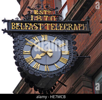 Belfast Telegraph,estd,1870,horloge Belfast Telegraph House,33 Clarendon Road, Belfast, Irlande du Nord, Royaume-Uni Banque D'Images