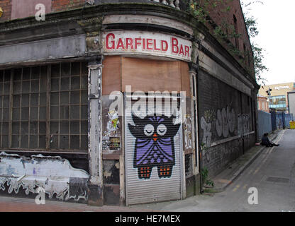 Belfast Rue Garfield Garfield - graffiti Chouette Bar Centre-ville, l'Irlande du Nord, Royaume-Uni Banque D'Images