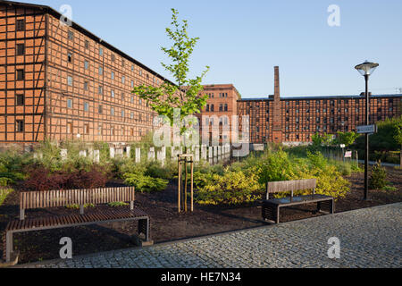 Rother's Mills et allée des bancs sur île Mill dans ville de Bydgoszcz, Pologne Banque D'Images