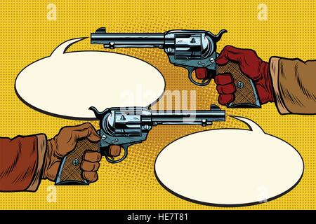 Duel dans le Far West, les mains de revolvers Illustration de Vecteur