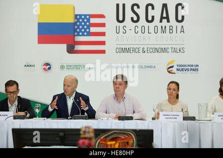 Le Vice-président américain Joe Biden parle à l'State-Colombia Commerce et négociations économiques au cours de la réunion du conseil consultatif de la Colombie, le 2 décembre 2016 à Cartagena, Colombie. Banque D'Images