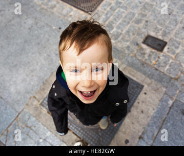 Closeup portrait of cute little funny boy Banque D'Images
