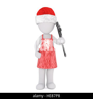 Toon 3d complet du corps en tablier de cuisine et Santa hat avec clé, fond blanc Banque D'Images