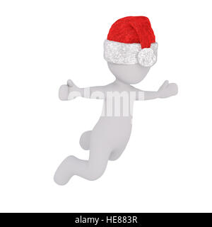 Corps plein côté toon 3d in Santa hat tomber vers l'avant avec les bras tendus, fond blanc Banque D'Images