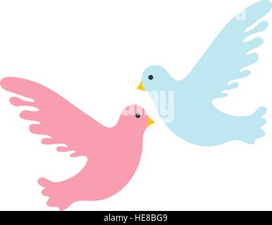 Deux pigeons, l'icône modèle plat. Isolé sur fond blanc. Illustration vectorielle, clip art. Illustration de Vecteur