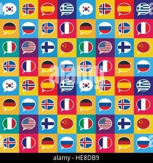 Des bulles colorées avec différents pays drapeaux dans télévision style design, modèle transparent brillant Illustration de Vecteur