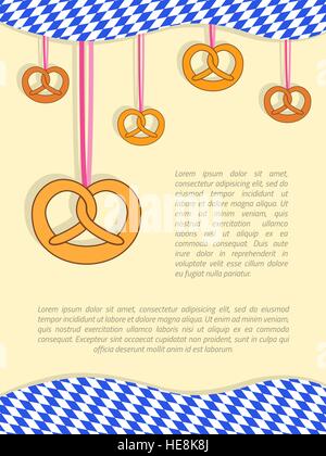 Arrière-plan de l'Oktoberfest avec de bretzels et drapeau bavarois. Célébration de l'Oktoberfest design avec une place pour votre texte. Illustration de Vecteur